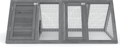 Rabbit Hutch, Small Chicken Coop Outdoor A-Frame Quail Cage with 2 Door & Run Cage Wooden Triangle Quail Hutch with Ventilating Wire Poultry Hutch for Small Animal (Gray)
