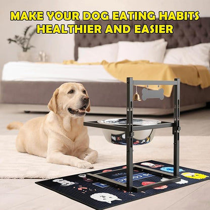 1.6Gallon Elevated Dog Water Bowl for Large Dogs, Height Adjustable (10-17.8in) Raised Stainless Steel Bowl with Spill-Proof Mat & Sturdy Metal Stand, Easy-Clean Feeder for Indoor/Outdoor Use