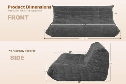 Bean Bag Chair,Giant Beanbag Chairs for Adults,Comfy Large Fireside Chair Lazy Sofa,Corduroy Bean Bag Lounger with Memory Foam Filled,Floor Sofa Couch for Living Room (Dark Grey, 3-Seater)