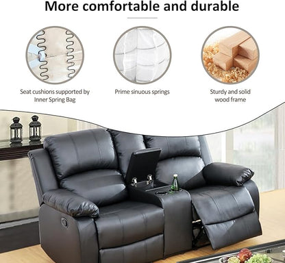A Ainehome Living Room Furniture Set Leather Recliner Sofa Set Loveseat Chair Furniture Sofa Set for Living Room/Small Space/Rv/House/Office/Theater Seating (A-Black Leather, Loveseat)