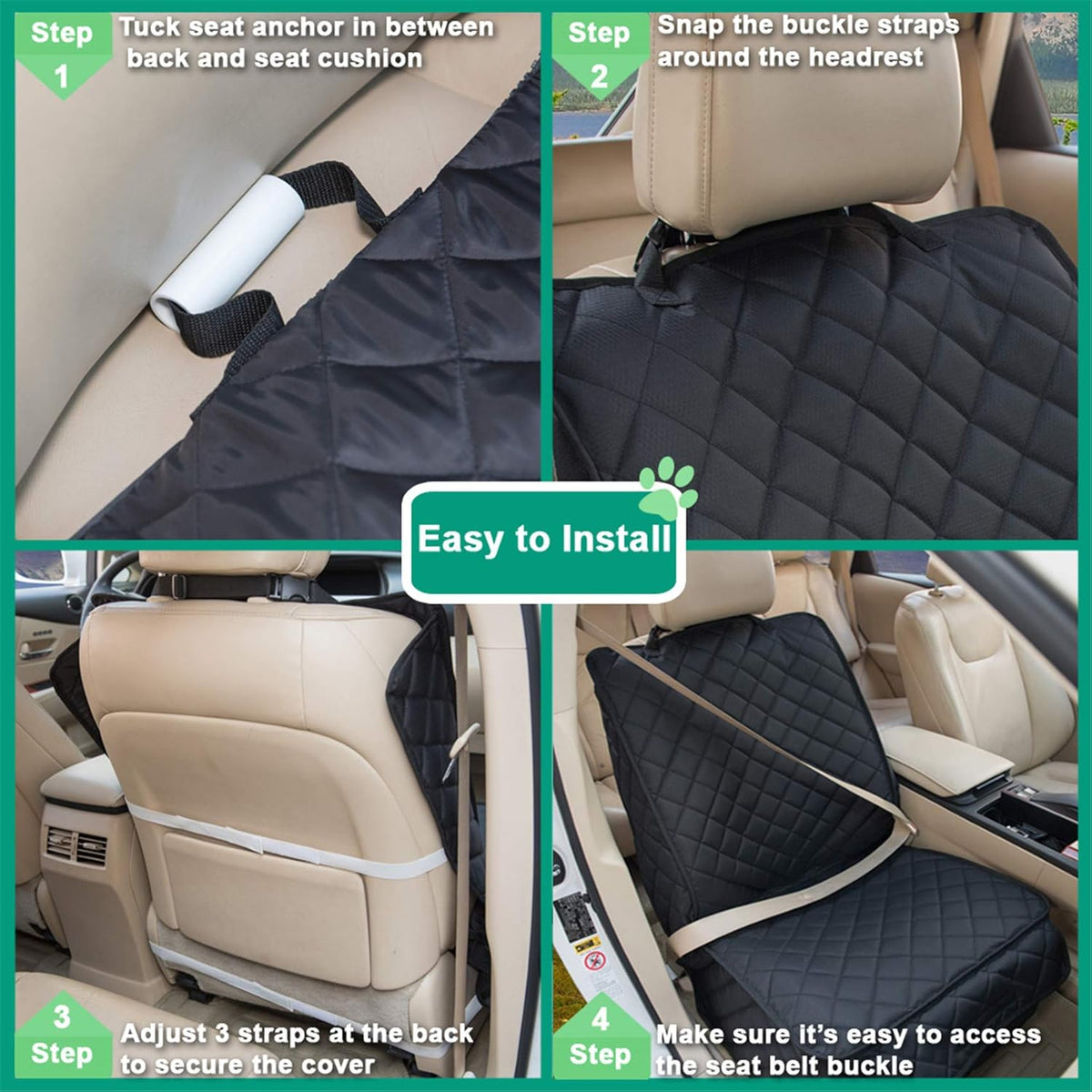 Waterproof Front Seat Cover Dog Car Seat Covers Nonslip and Full Protection with Side Flaps Fits Most Cars, Trucks, SUVs(Black, 1Pack)