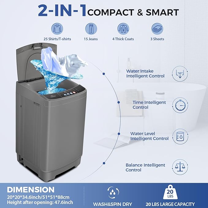 Nictemaw Portable Washing Machine 20Lbs Portable Washer