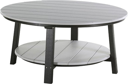 LuxCraft Deluxe Poly Round Outdoor Coffee Table, Two Tier Coffee Table, Round Conversation Tables for Outside Patio with Lower Shelf - Amish Made in USA (Dove Gray & Black)