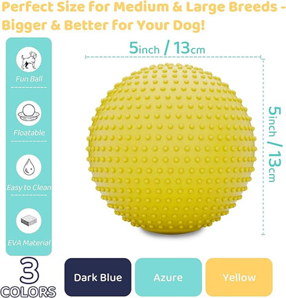 Dog Balls, EVA Dogs Toy Ball for Aggressive Chewers, 5 Inch Durable High Elasticity Interactive Ball for Training Dog Catch and Fetch, Floatable Toy for Medium and Large Dogs Puppies (Yellow)