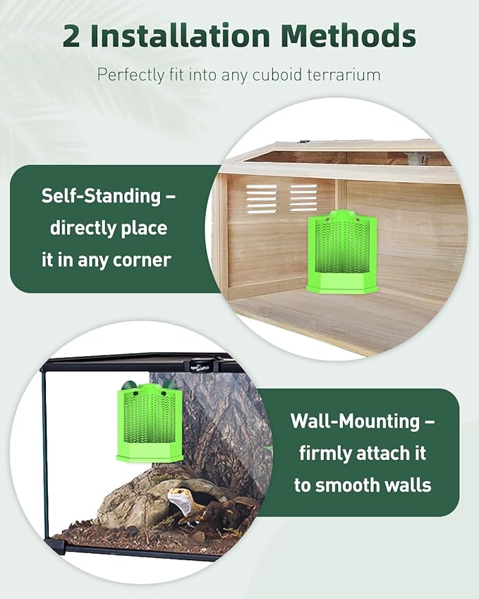 Pawfly Bearded Dragon Feeder - Escape-Proof Corner Reptile Food Box, Wall-Mounted with Suction Cups for Insects - Bug Bowl for Lizards, Geckos, Chameleons & Frogs