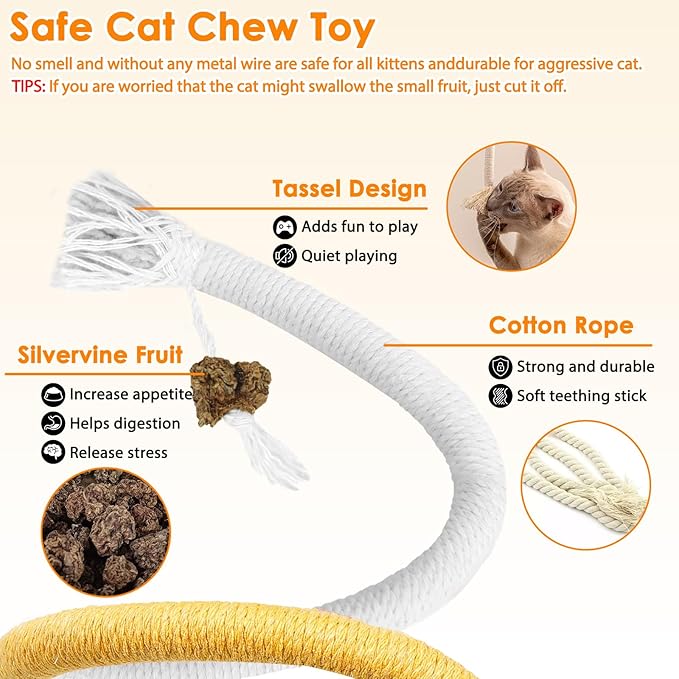 Tocirelo Silvervine Sticks for Cats & Cat Chew Rope - 8Pcs Natural Cat Chew Toy Teeth Cleaning for Bored Indoor Adult Cats, Matatabi Dental Care Kitten Treat Teething Toys, Silver Vine Cat Chew Stick