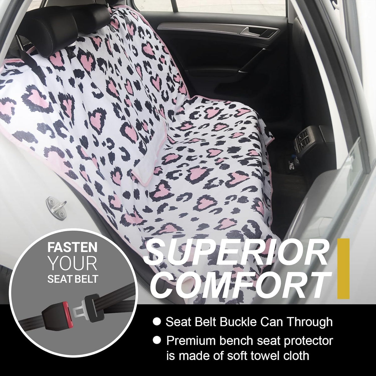 Back Seat Cover for Car Trucks Van SUV,Waterproof Rear Bench Towel Seat Covers for Dogs and Kids,Automotive Backseat Protector (Leopard Print)