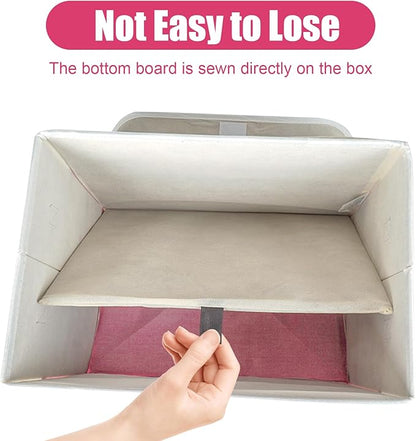 Large 22 Quart Linen Fabric Foldable Storage Bin Cube Organizer Basket with Flip-Top Lid & Handles, Clothes Blanket Box for Home, Office, Closet, Pink & White, 4 Pack 14.6 x 9.5 x 9.5