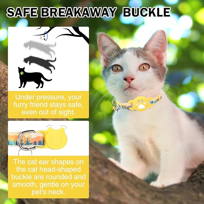 Airtag Cat Collar Breakaway, Cute GPS Cat Tracker Collars with Air Tag Holder, Safety Cat Collars with Bell & Pendant for Girl Boy Cats, Blue