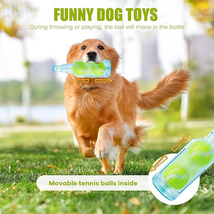 Dog Toy, Dog Squeak Toy, Floating Dog Toy, Interactive Fetch Toy for Play and Training, Bottle Shape with Tennis Ball Inside (Single Small)