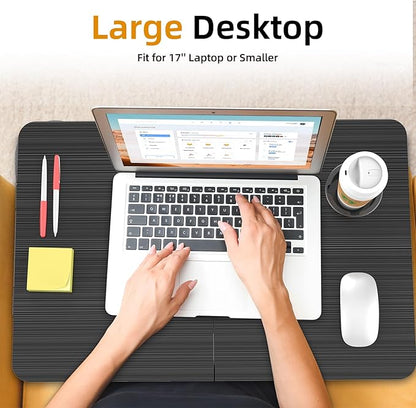 BUYIFY Portable Foldable Laptop Desk for Bed and Couch, Adjustable Lap Desk with Cup Holder and Phone Holder, Ideal for Working, Reading, Writing, and Breakfast (Black)-USA Original Patent