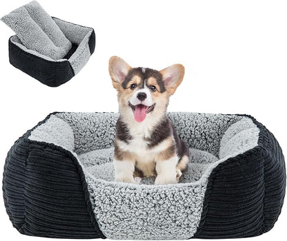 Miguel Washable Dog Bed with Removable Cushion for Small Dogs, Easy to Wash Pet Sofa Bed with Side, Rectangle Bolster Cat Bed Calming Cuddle Puppy Bed with Anti-Slip Bottom, Black 20 Inch