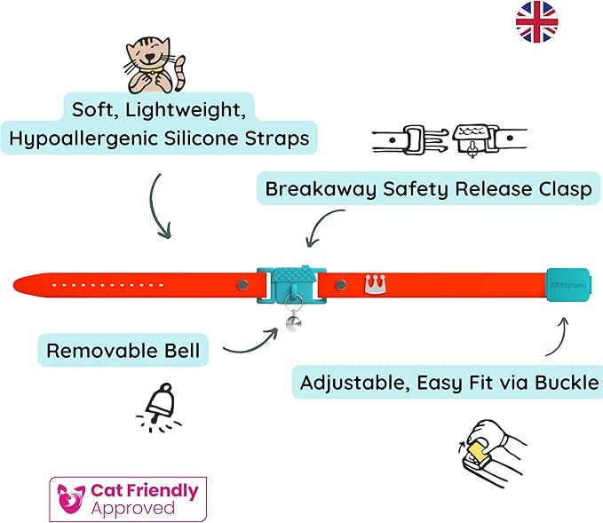 New Kittyrama Cat Collar with Bell. As Seen in Vogue. Breakaway, Quick Release, Hypoallergenic, Vet Approved. Lightweight Kitten Collar. Soft & Comfy. Saffron
