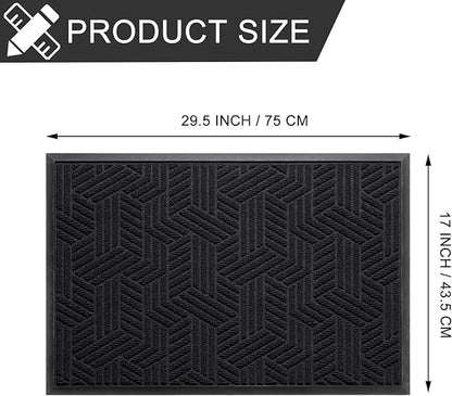 XADP Front Door Mat 29.5"x17" Indoors Outdoors Welcome Mats, Waterproof Non-Slip Rubber Backing Heavy Duty Doormat Outside Entrance, Low Profile Entryway Rugs Floor Mat for Patio, Pattern B Black