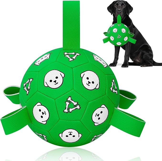 Dog Toy Soccer Ball with Grab Tabs, Durable Dog Soccer Ball, Dog Birthday Toys for Medium & Large Dogs, 8 Inch