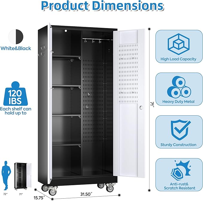 SUXXAN Broom Closet Storage Cabinet, Metal Cabinets
