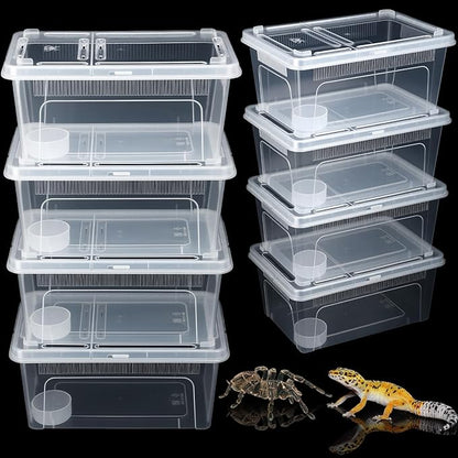 Irenare 8 Pcs Reptile Breeding Box Plastic Spider Terrarium Tarantula Feeding Box for Bearded Dragon Lizard Spider Gecko Scorpion(Vent Strips,Clear,10.6 x 7.4 x 4.7 Inch)