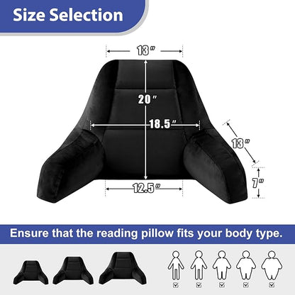 IASEAHK Reading Pillows for Sitting in Bed Adult, Back Pillow for Bed Sitting Up, Backrest Pillows with Shredded Foam for Adult&Teens, Support Pillow with Arms for Beds, Couch, Floor, 20in, Black