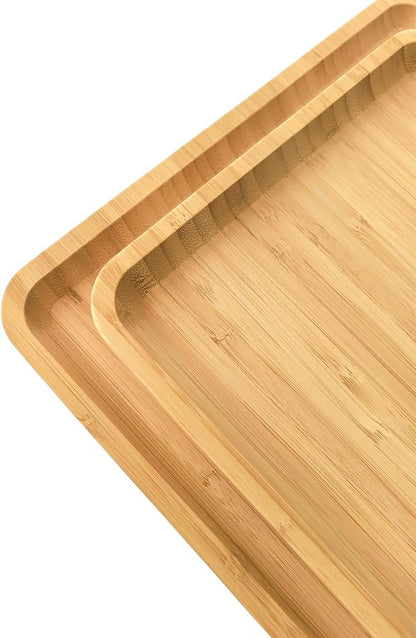 Bamboo Serving Tray Rectangle Platter Breakfast Dinner Food Bed Tray for Eating Kitchen Restaurants (1, 15.7" x 12.8" x 0.8" (no Handle))