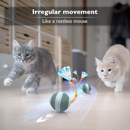 YVE LIFE Interactive Cat Toys Ball for Indoor Cats,[2025 Newly Upgraded] Agile Moving Cat Ball with Elastic Mesh Tail,Automatic Kitten Toys for Bored Indoor Adult Cats,Motion Activated (Dark Green)