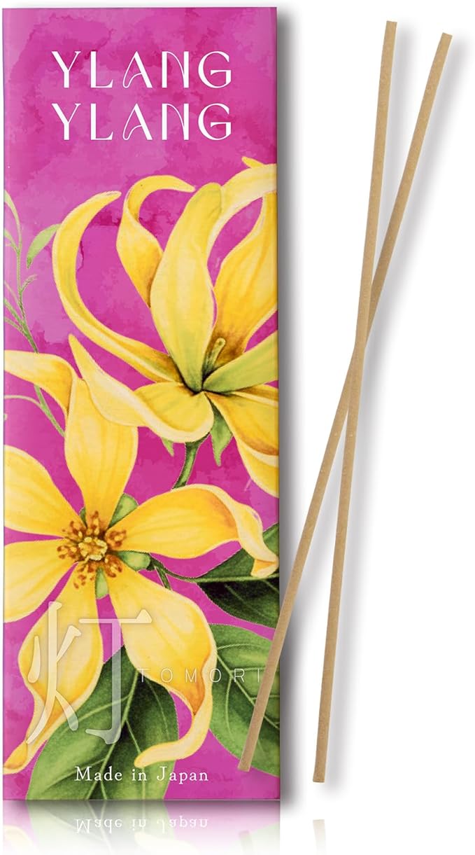 Ylang Ylang Luxury Japanese Incense Sticks 60sticks Coreless Low Smoke Natural Charcoal Free Non Toxic Aromatherapy Meditation Calming Stress Relief Relaxation Yoga TOMORI