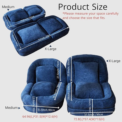 Foldable Lazy Sofa Bed Floor Chair - Adjustable Human Dog Bed for Adults Kids Floor Seats - Cozy Couch for Home Living Room (Black, Medium)