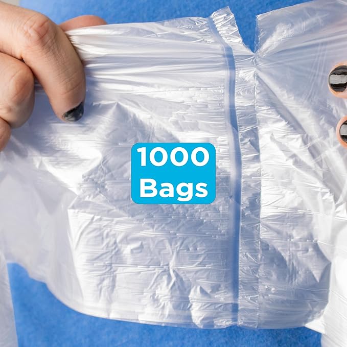 12-16 Gallon Trash Bags, Bulk Pack of 1000 High Density 6 Micron Clear Trash Bags, Lightweight Trash for Small Wastebaskets - 20 Rolls with 50 Per Roll