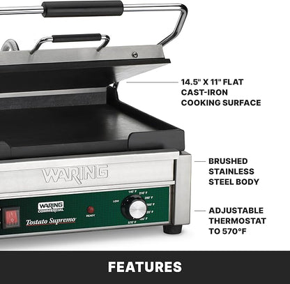 Waring Commercial WFG250 Tostato Supremo® Large Flat Toasting Grill, 5-15 Phase