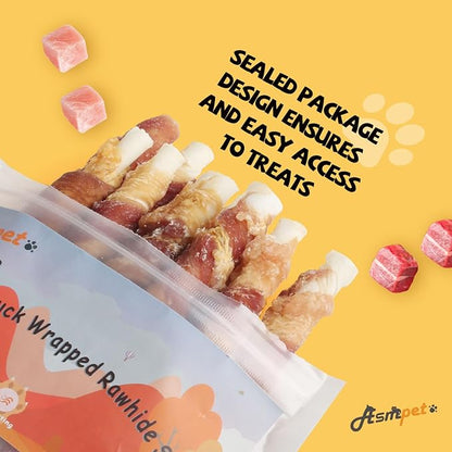 ASMPET Dog Treats Chews, Chicken & Duck Wrapped Rawhide Sticks (20 pcs, 10.6 oz, 5 inch)