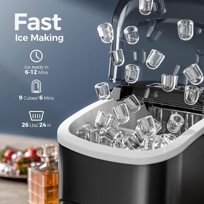 Ice Makers Countertop, 9 Cubes in 6 Mins, Portable Ice Maker Machine