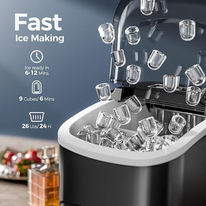 Ice Makers Countertop, 9 Cubes in 6 Mins, Portable Ice Maker Machine
