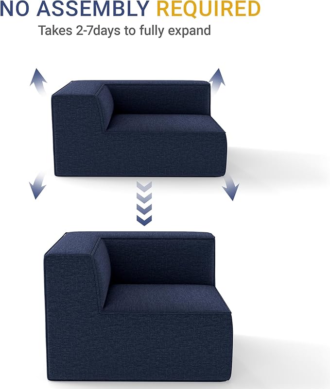 38“ Modular Sectional Sofa Convertible Cube Couch Seat Set, Combine L-Shaped U-Shaped, Free Assembly, Space-Saving for Living Room, Thick Foam Fabric Chenille Blue (Only Corner)
