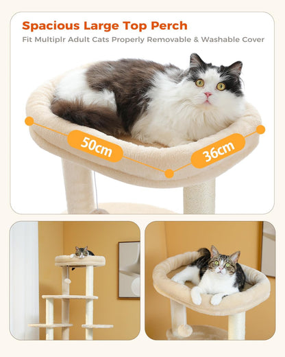PETEPELA 61" Cat Tree for Indoor Cats, [6-Levels] Cat Climbing Tower with 9 Sisal Scratching Posts and Replaceable Dangling Ball &Top Perch, Beige