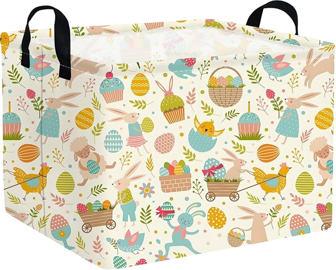 Rectangular Cute Easter basket,Easter basket empty,Storage Basket for baby Bedroom,Toy Gift Organizerm,Kids Storage Bin,Gift baskets,Easters Home Decor(Cute Easter eggs)