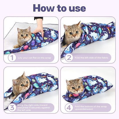 Paw Legend 27.6" Cat Wrap for Grooming Cat Wrap for Cutting Nails Cat Restraint for Nail Clipping Self Adhesive Blanket Restraint Cloth for Cats Within 15lbs
