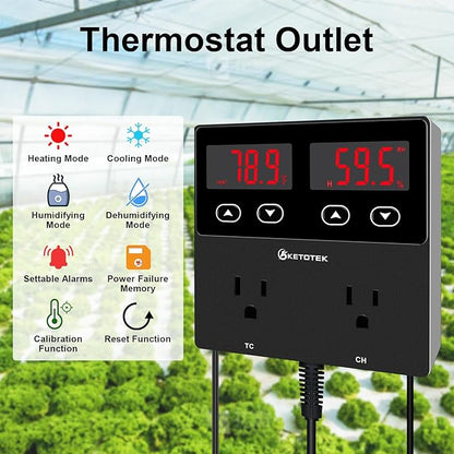 KETOTEK Digital Temperature and Humidity Controller Outlet, Reptile Thermostat