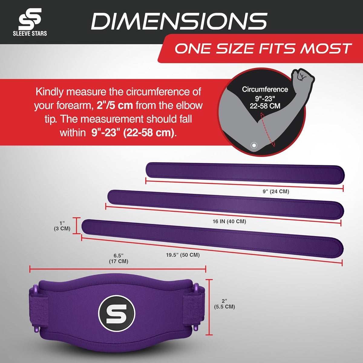Sleeve Stars Tennis Elbow Brace for Women - Adjustable Tennis Elbow Strap, Golfers Elbow Brace for Men, Counterforce Brace for Tendonitis Relief, Fits 9"-23" (Pair/Dark Purple)