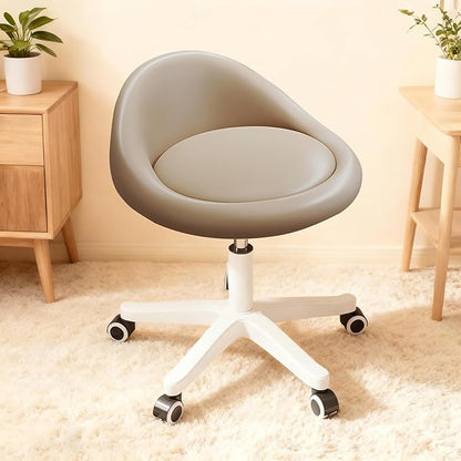 Walktory Round Rolling Stool with PU Leather Low Backrest, Hydraulic Height-Adjustable Swivel Chair for Spa, Salon, Tattoo, Massage, or Medical Office
