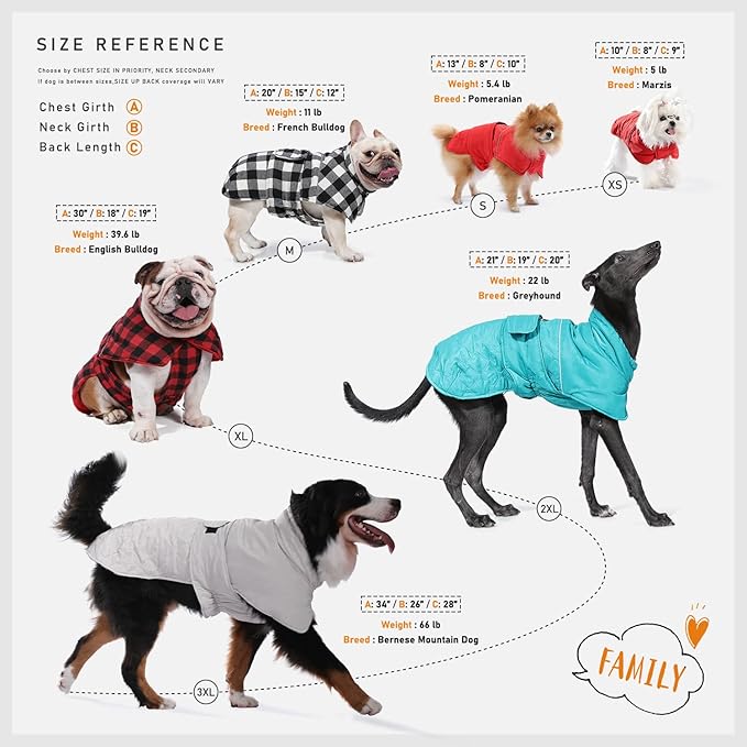 PAWZ Road Dog Winter Coat with 5 Layers Warm Material, Reversible Dog Clothes with 2 Sides, Dog Jacket Outdoor Water Repellent, (Light Beige Plaid 3XL)