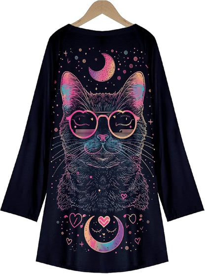 MARSVOVO Women Novelty Graphic Plus Size Sweater Crewneck Long Sleeve Cute Printed Loose Fit Casual Fall Sweaters Top