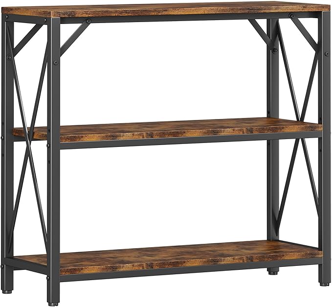 Homeiju Console Table 31.5" Width, 3-Tier Entryway Table with Storage, Industrial Sofa Table with Open Shelves, Foyer Tables for Entryway, Hallway, Kitchen, Living Room and Bedroom, Rustic Brown