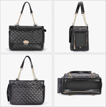 Fashion Pet Carrier Dogs Cat Small Animals Purse Bag, Leather Pet Carriers Dog Puppy Kitten Tote Travel Handbag TSA Airline-Approved