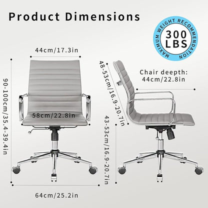 LUXMOD Office Chair Ergonomic Swivel Desk Chair with Wheels Adjustable Heavy-Computer Chair for Home and Conference Room Wide 22.83in Seat for Women and Men ，Grey