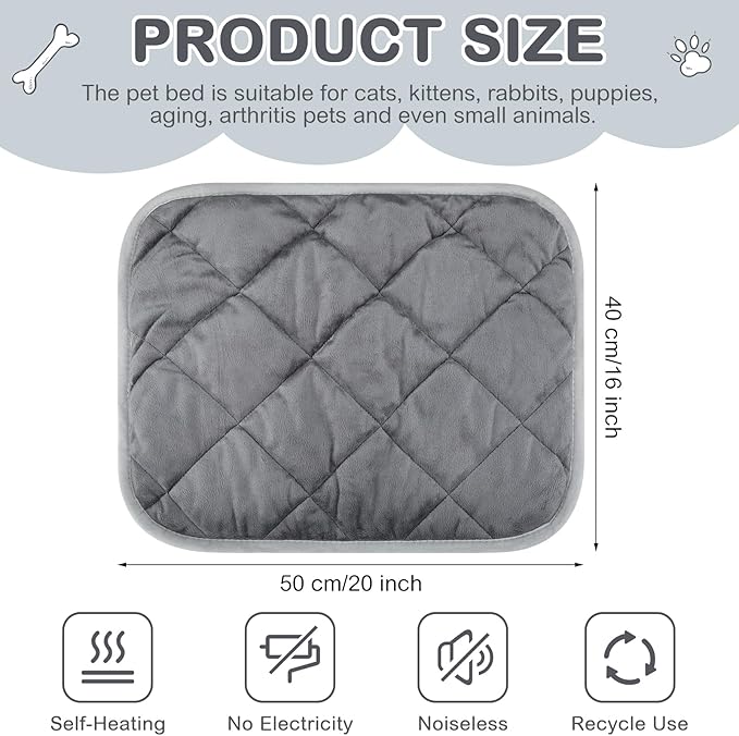4 Pack Self Heating Cat Pad Self Warming Dog Mat Reflects Body Heat Extra Warm Thermal Pet Pad Washable Dog Cat Bed Crate Bed Mat Blanket(Gray,16 x 20 Inch)