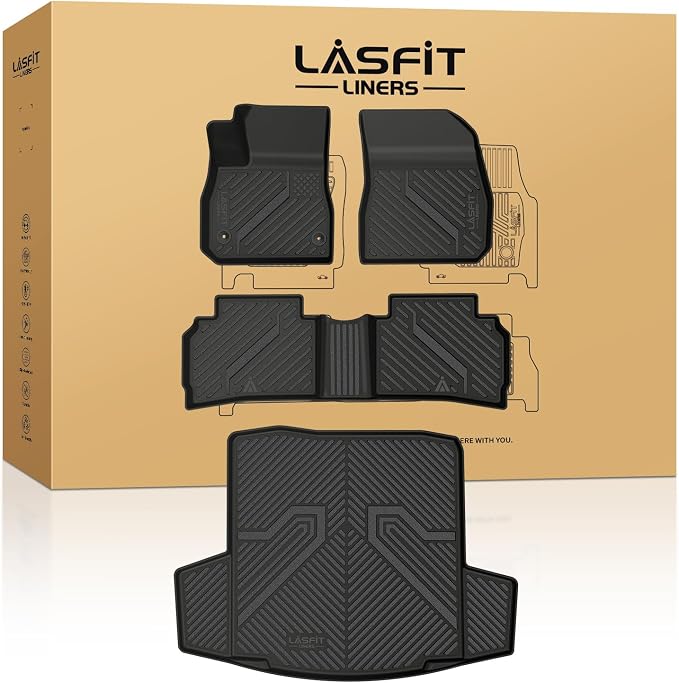 LASFIT Floor Mats & Cargo Liner for Chevrolet Malibu 2016-2025 Car Mats (Not Fit Hybrid), All Weather TPE Custom Fit Floor Mats for Cars, 1st and 2nd Row Car Floor Mats for Malibu Accessories Black
