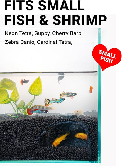 Aquarium Cave – Rock Texture Fish Shelter with 180° Viewing Angle, Fits Fish Tanks for Pleco, Betta, Loaches, Shrimp & Snails – Aquarium Decor & Tunnel (Black, Small)