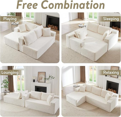 Modular Cloud Sectional Couch with L-Shape Chaise,Modern Upholstered Couches with Deep Seat,Corduroy Sponge Compressed Sofa for Living Room,No Assembly Required (Off White)