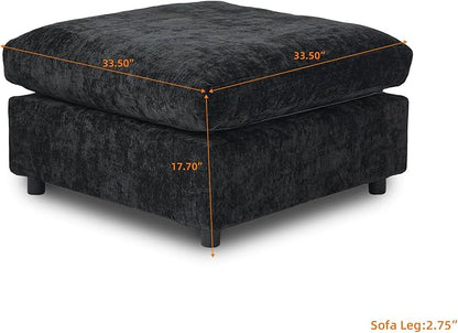 JACH Modern Ottoman Seater for Living Room, Cushion Covers Removable, Minimalist Footstool, Breathable Ottomans for Living Room, Apartment (Black)