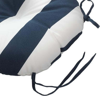 Magpie Fabrics Outdoor Round Bistro Seat Cushions with Ties, 15"x15"x4" Set of 2, Tufted Waterproof Barstool Chair Pads for Patio Home Garden Office, Navy White