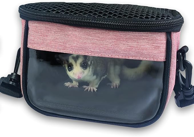 Small Pet Carrier Bag - Single - Shoulder Outdoor Carrier for Hamsters, Sugar Gliders & Flying Squirrels Portable Small Pet Travel Bag (Pink)